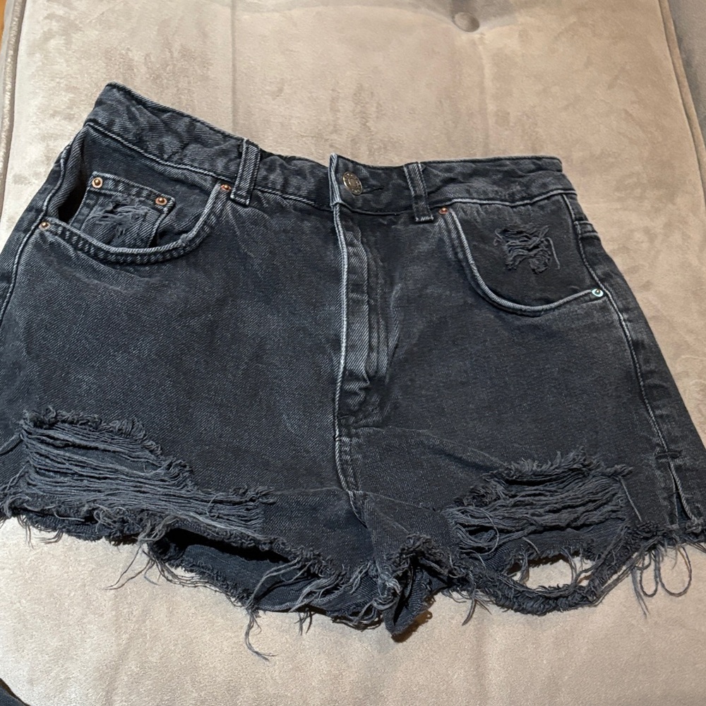 Topshop Distressed Black Jean Shorts